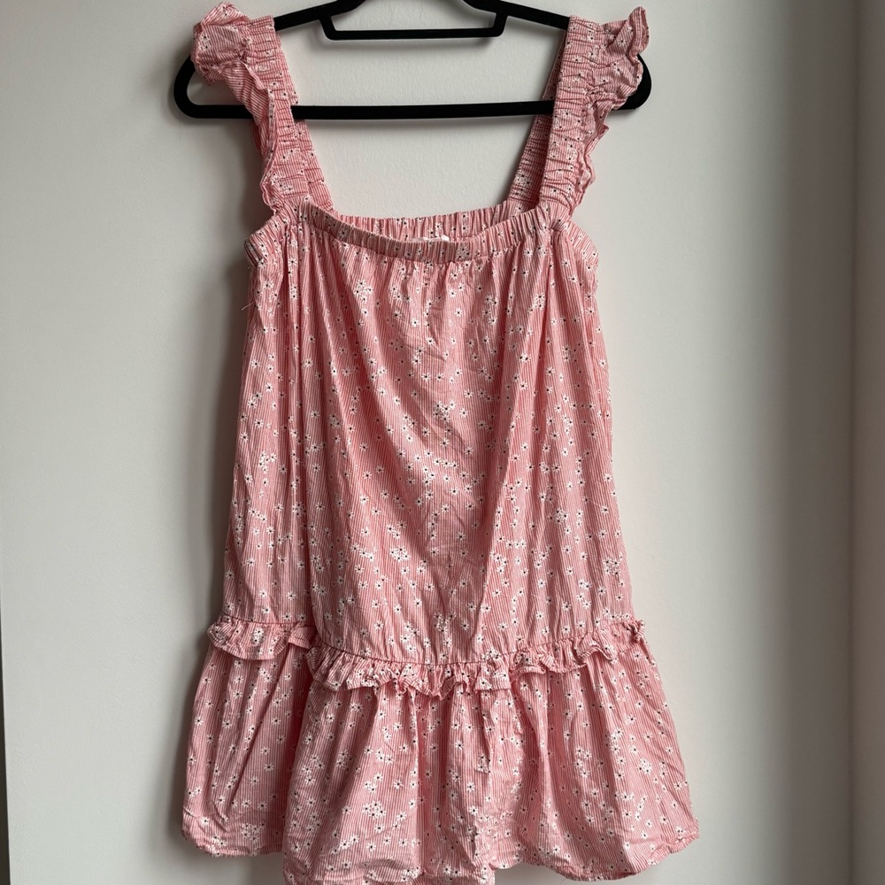 Lush Pink Floral Babydoll Mini Dress Size S Ruffle Straps Pink Floral